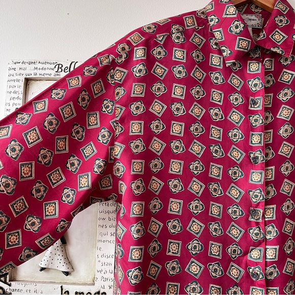 Vintage Jonathan Martin 90s Printed Red 100% Silk Button Down Women’s Blouse M - Picture 3 of 10